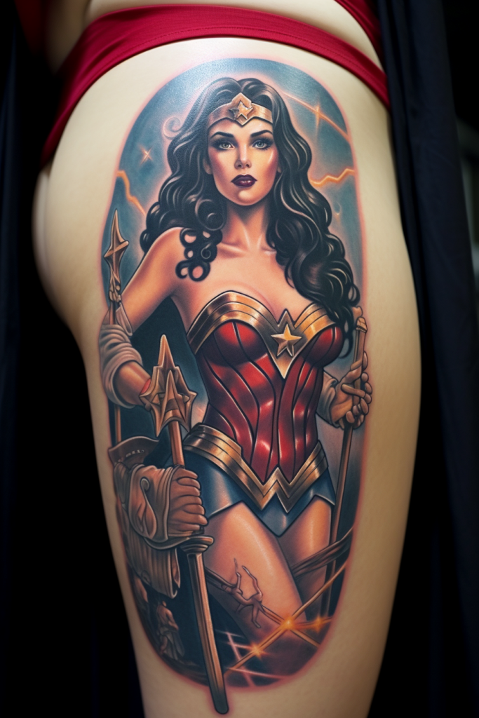 Full Body Wonder Woman on the Leg
