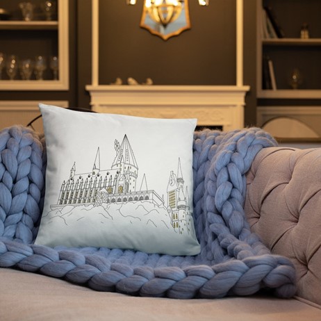Pillowcase with a simple silhouette drawing of the Hogwarts castle