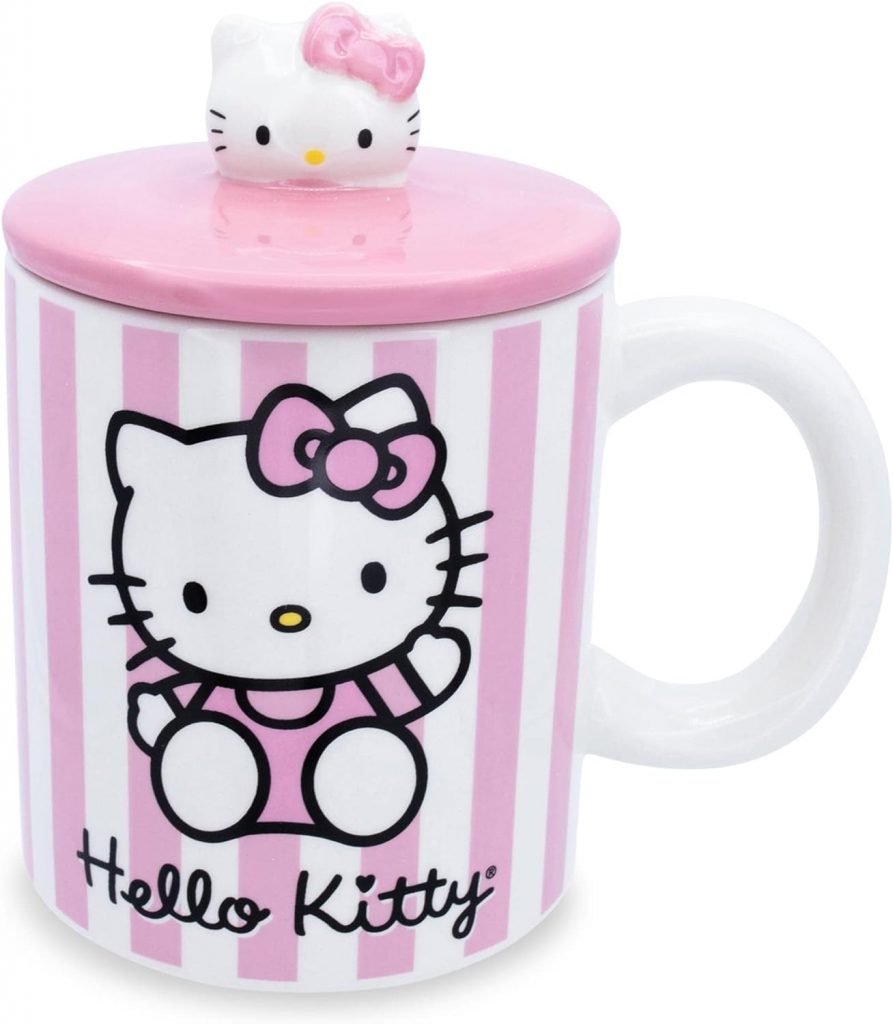 Pink stripes with lid Hello Kitty mugs